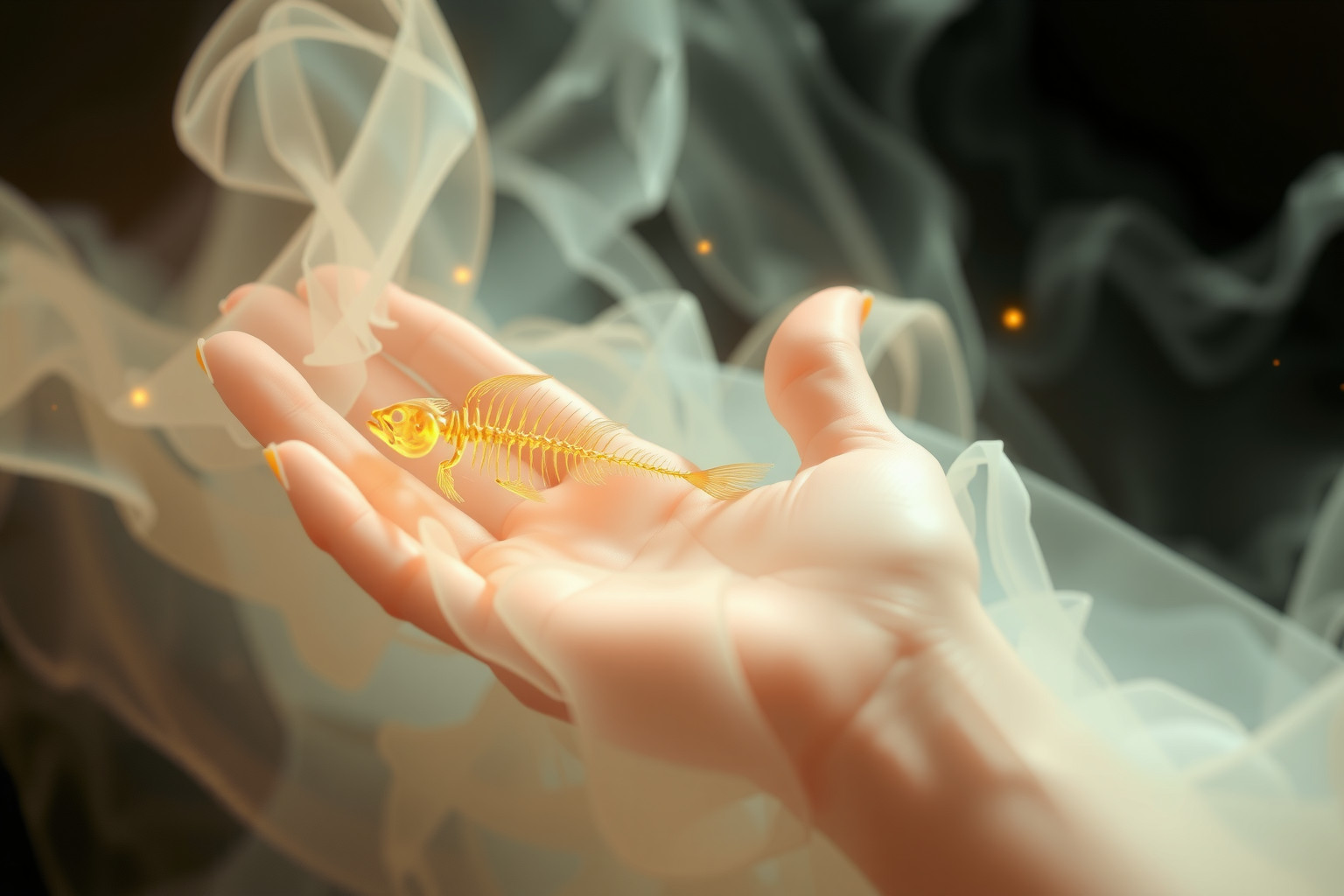 Sognare un osso di pesce in mano simboleggia ostacoli nascosti.