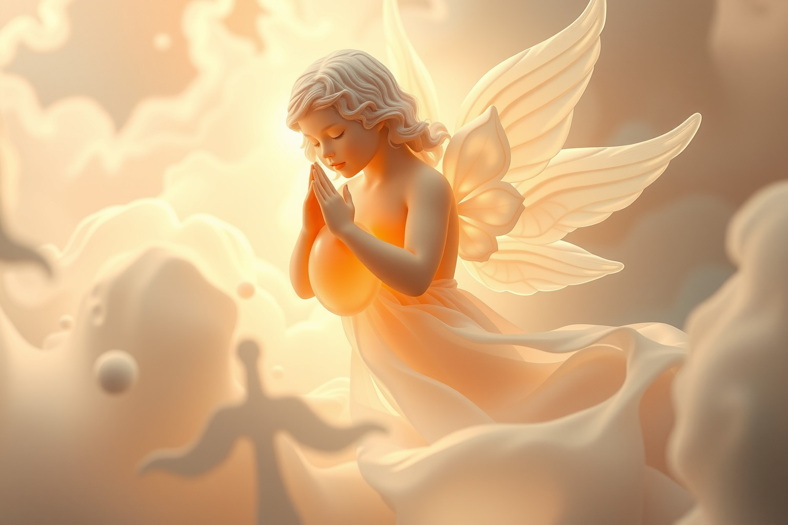 Sognare angeli e pesche simboleggia una profonda trasformazione spirituale interiore.