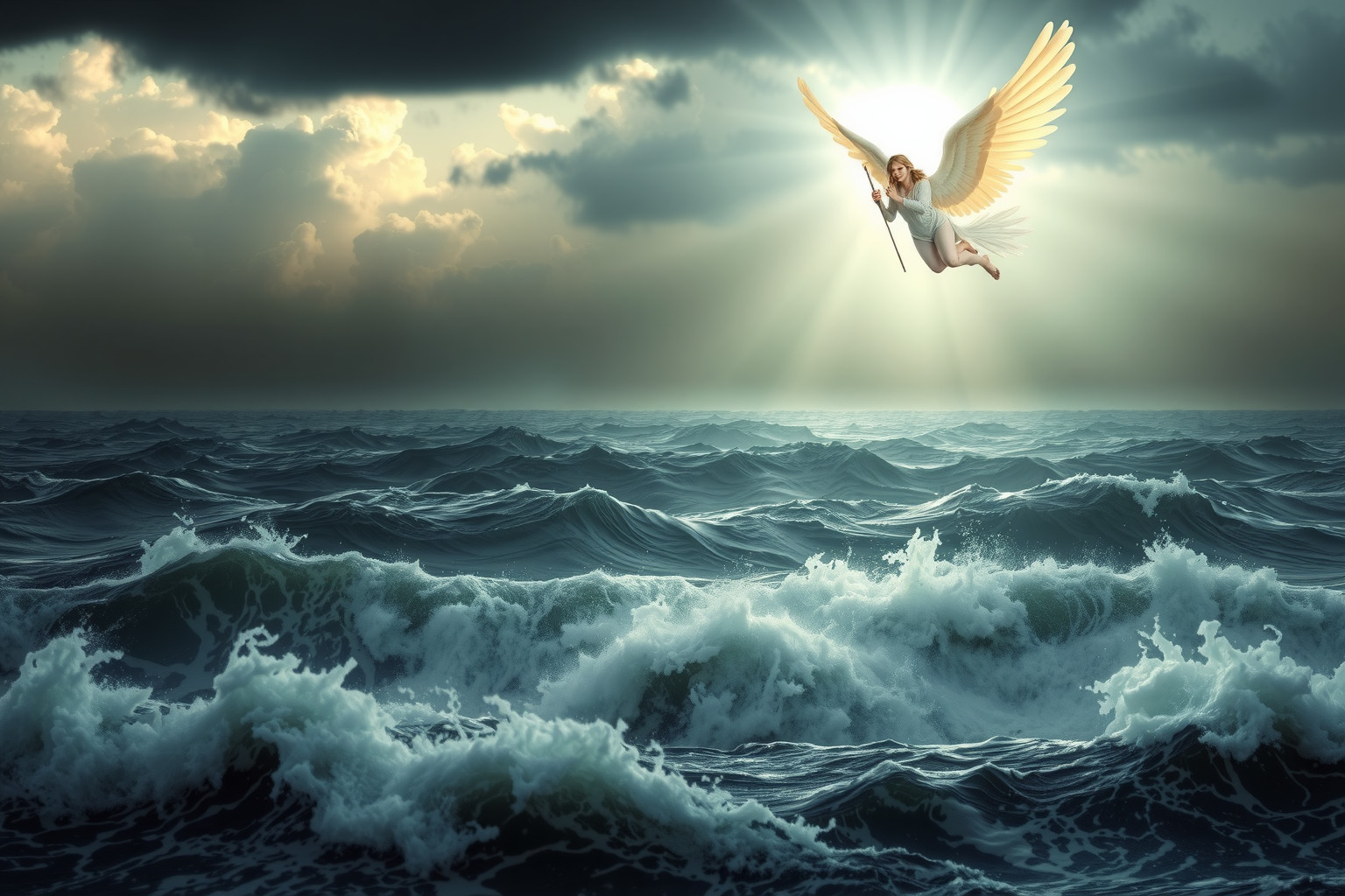 Sognare un angelo su mare in tempesta simboleggia protezione divina.