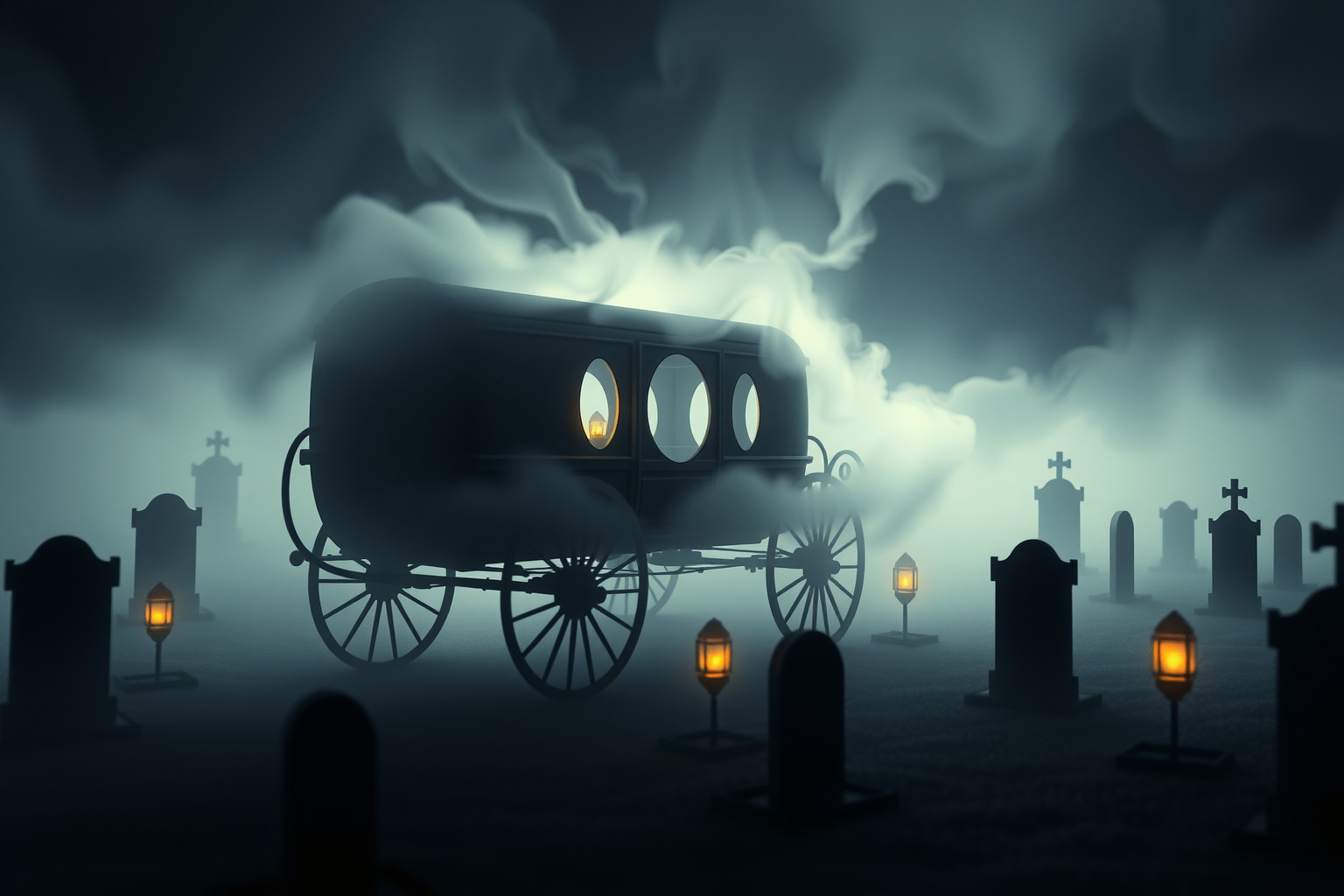 Sognare un carro funebre in cimitero simboleggia trasformazione e rinascita.