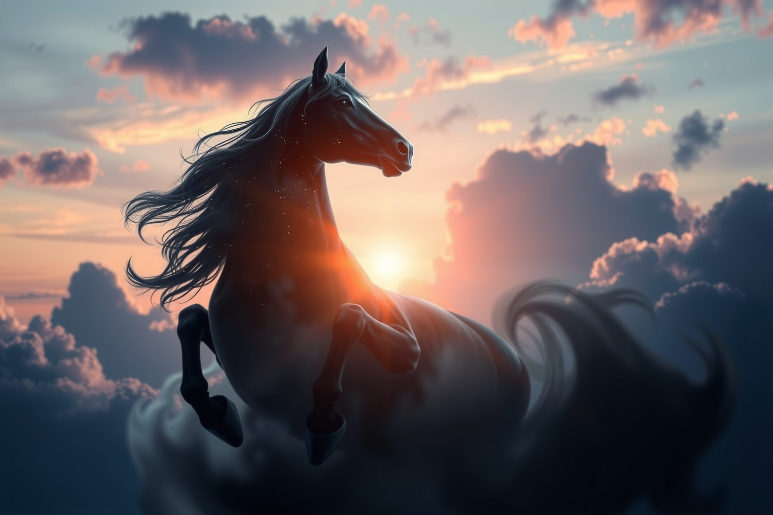 Sognare un cavallo nero che vola simboleggia ambizione e libertà spirituale.