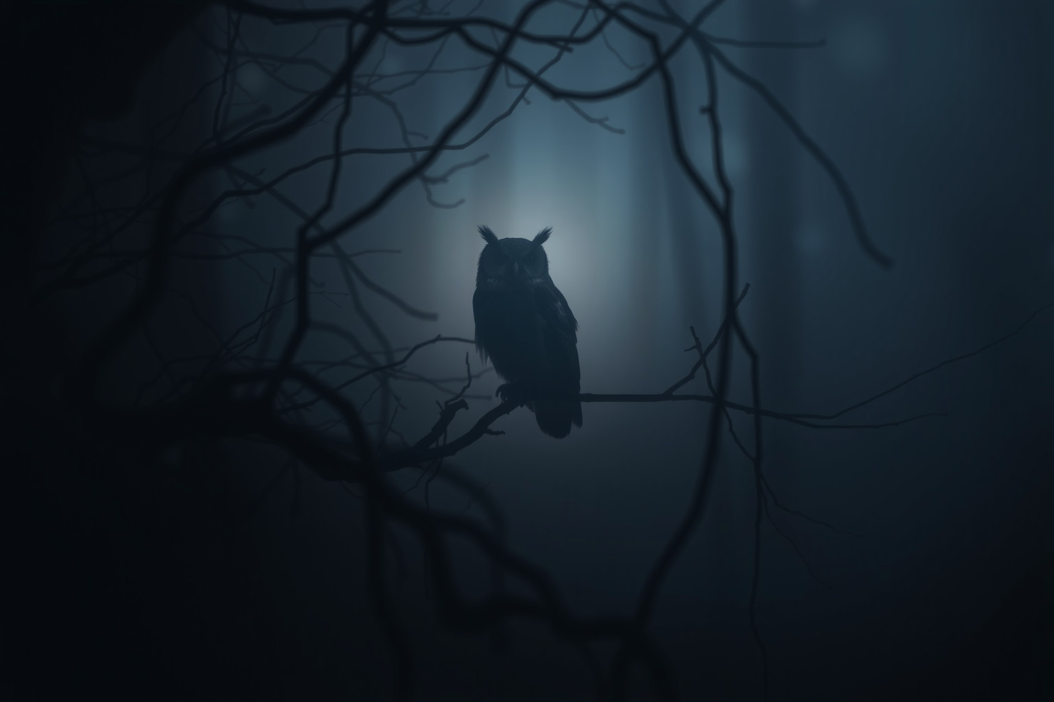 Sognare un gufo in foresta oscura simboleggia saggezza nascosta e intuizione.