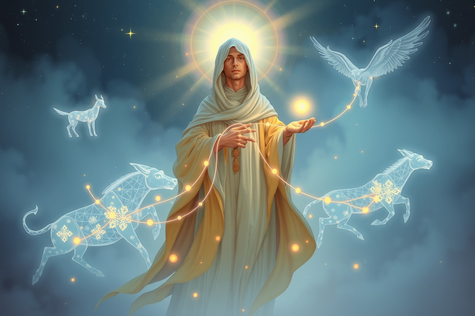 Sognare un mago che parla con animali simboleggia guida spirituale profonda.