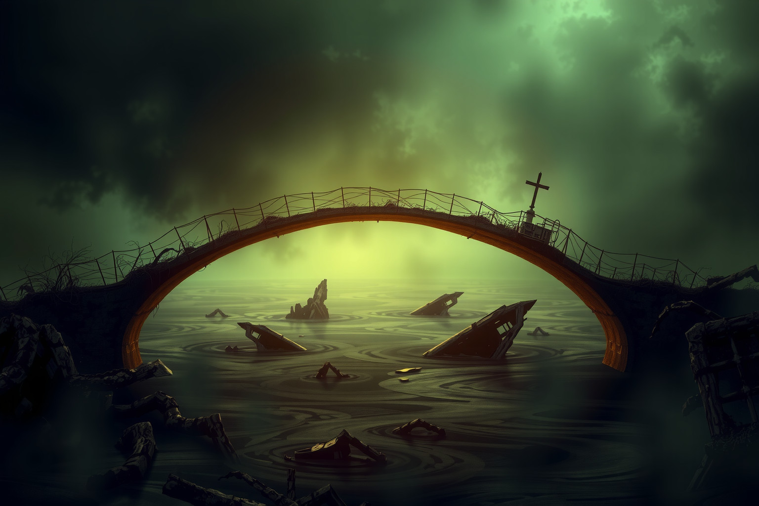 Sognare un ponte su acqua putrida simboleggia transizioni interiori complesse.