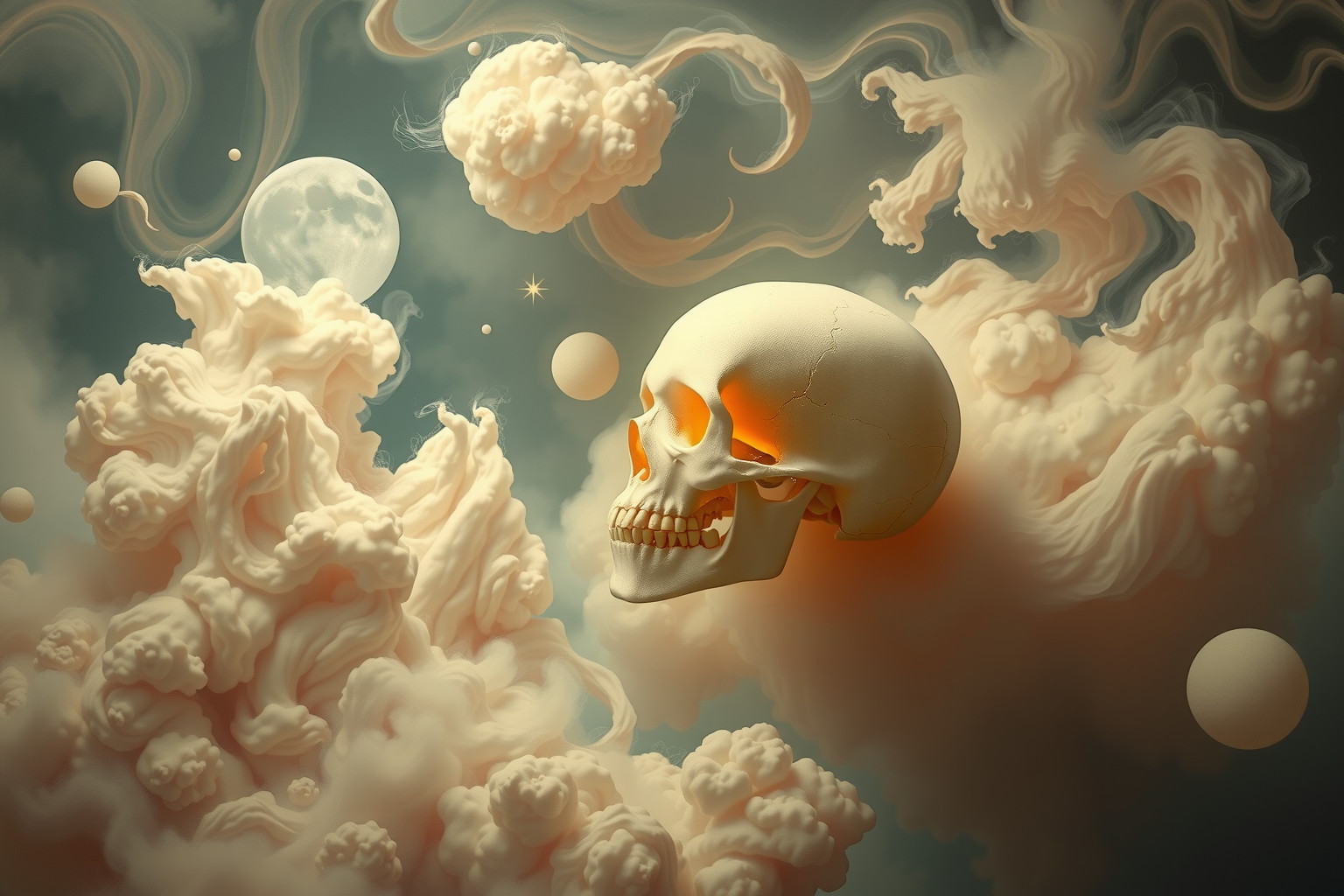 Sognare teschi umani surreali simboleggia trasformazione e mistero nascosto.