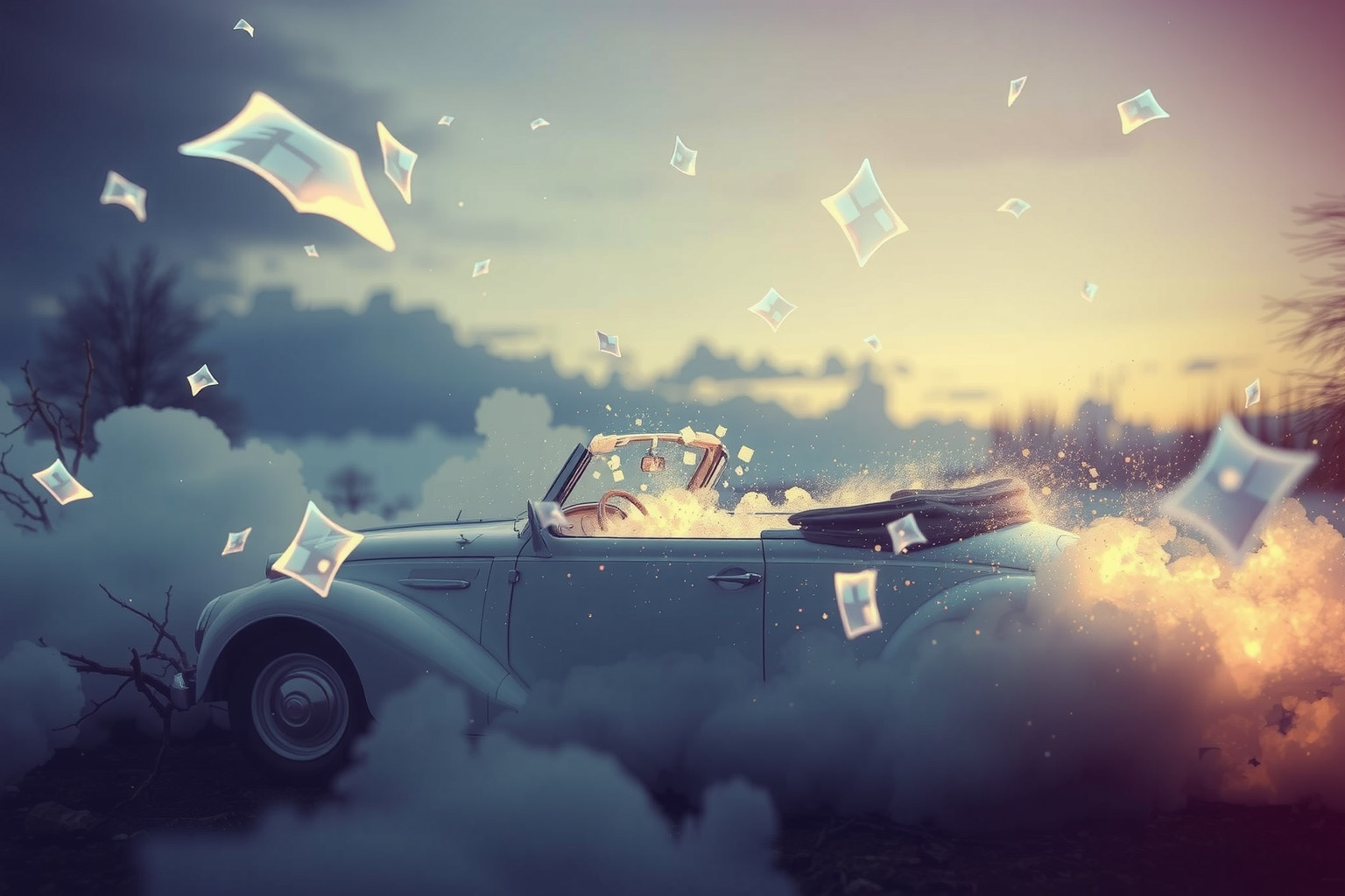 Sognare incidente in cabriolet riflette paure di perdita di controllo.