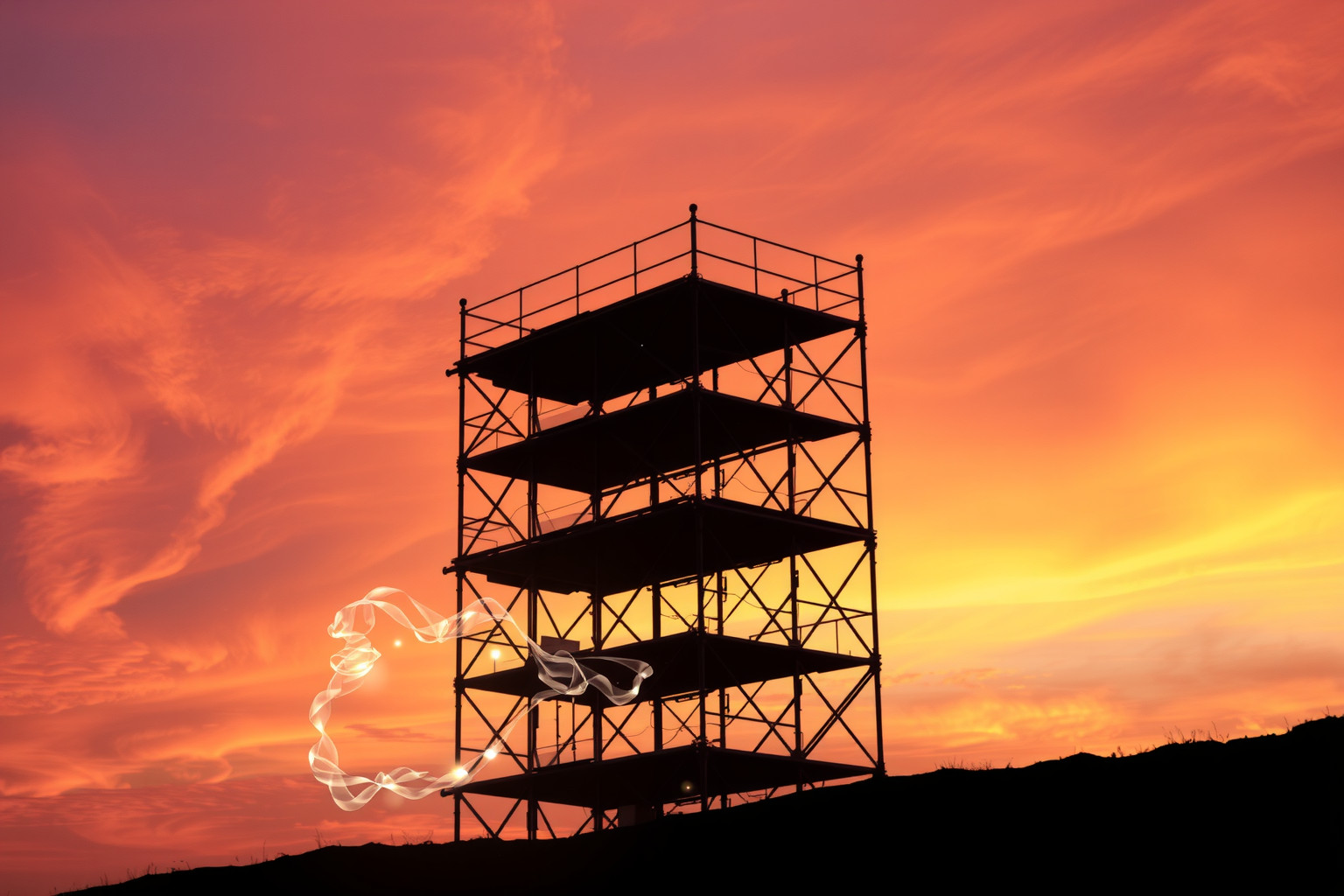 Sognare un'impalcatura al tramonto simboleggia chiusura e trasformazione.