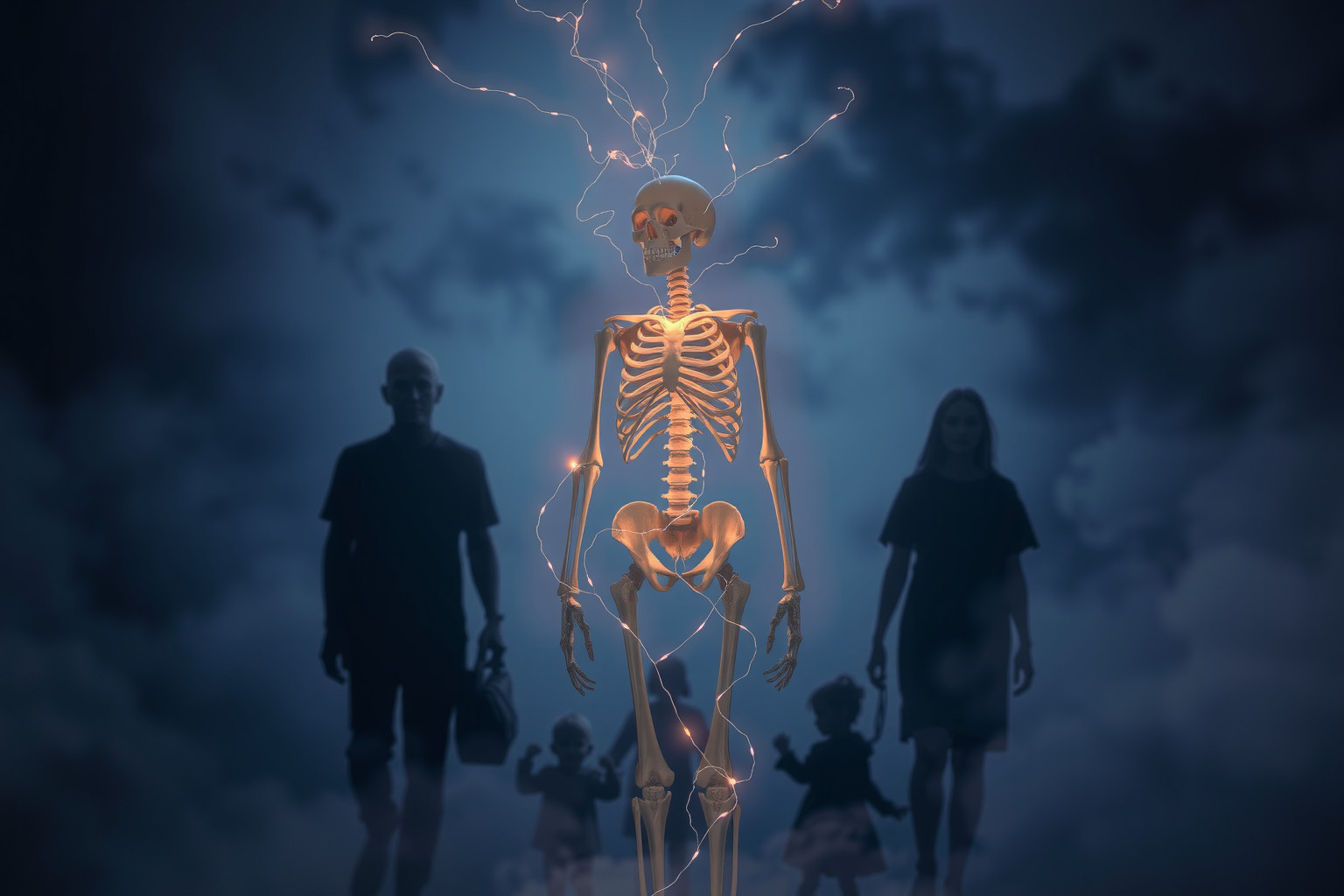 Sognare uno scheletro di parente indica legami familiari irrisolti.