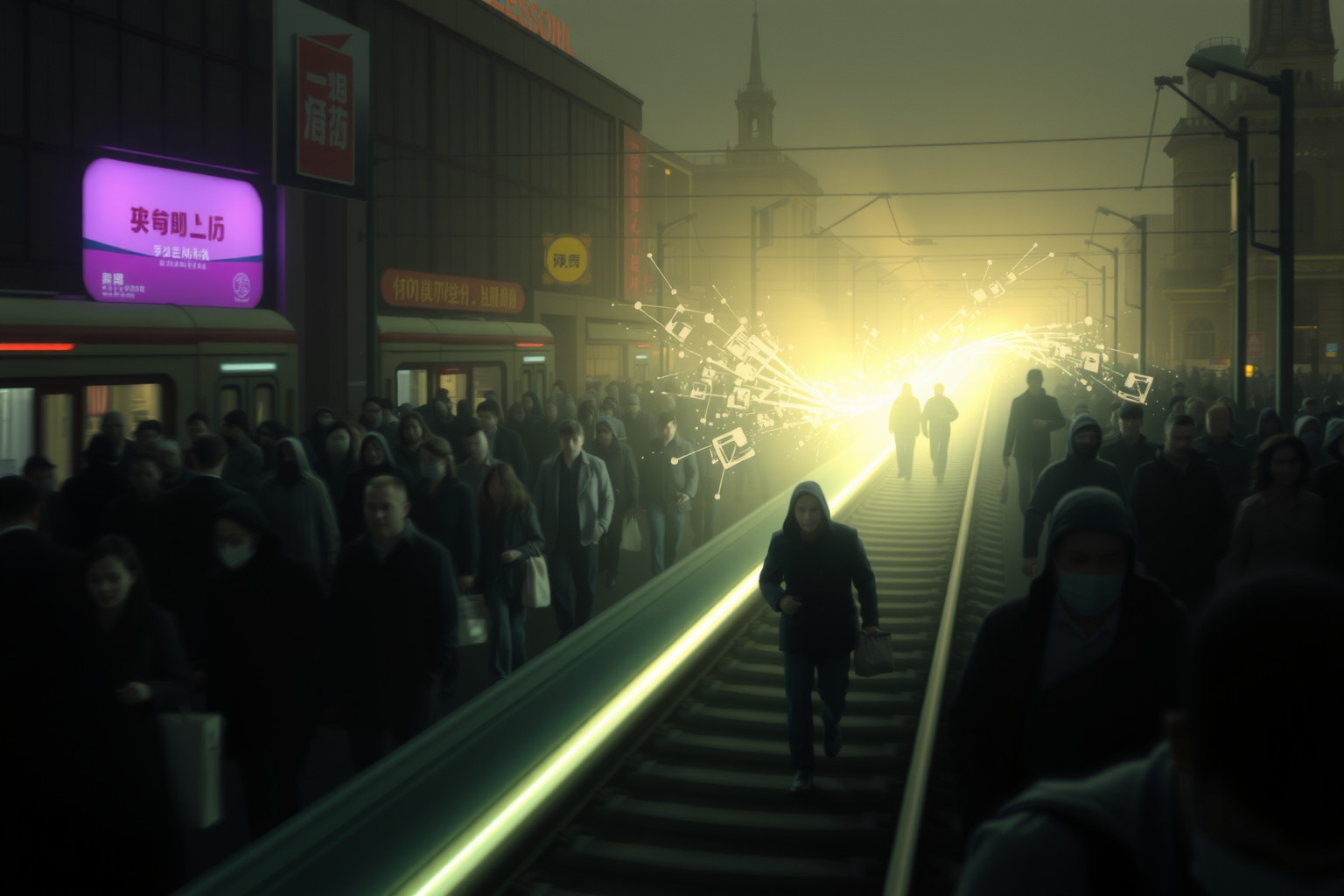 La barriera ferroviaria simboleggia ostacoli e tensioni urbane quotidiane.