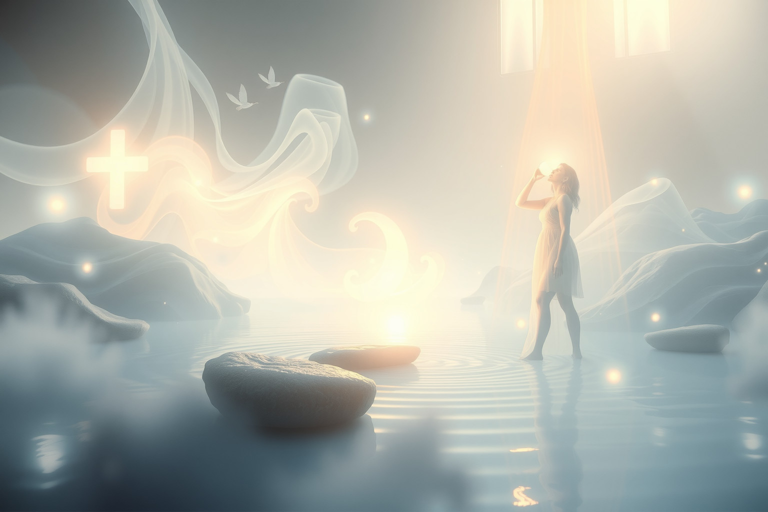 Sognare acqua sacra simboleggia purificazione spirituale e rinascita interiore.