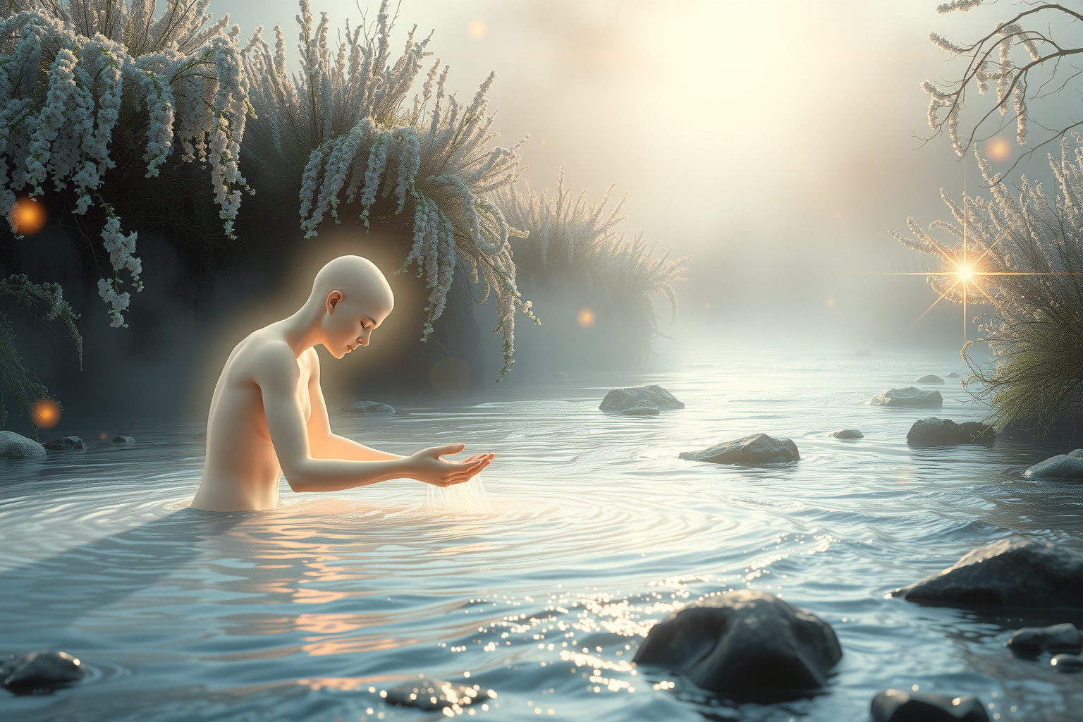Sognare di risciacquare in un fiume simboleggia purificazione naturale profonda.