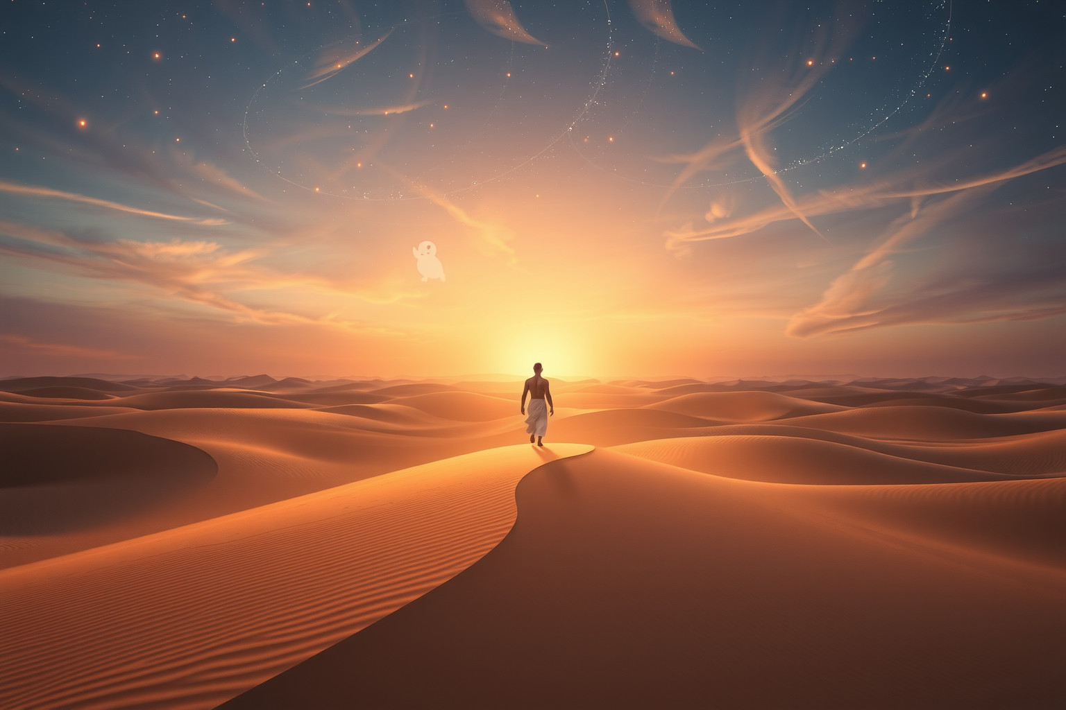 Sognare Prometeo nel deserto simboleggia isolamento e ricerca interiore.