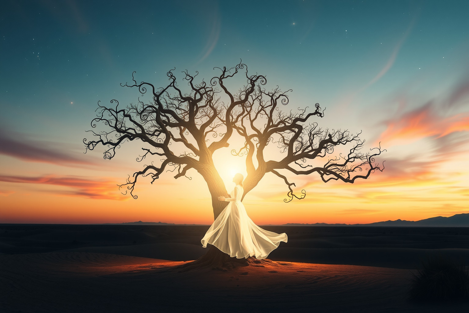 Sognare abbracciare un albero nel deserto simboleggia forza interiore.