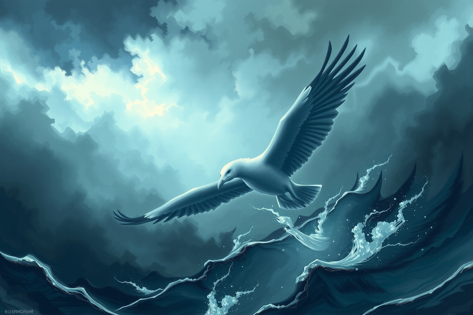 Sognare un albatros in tempesta simboleggia sfide e resistenza interiore.
