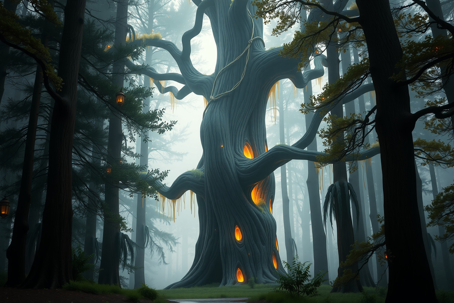 Sognare un gigante in foresta simboleggia forza e armonia naturale.