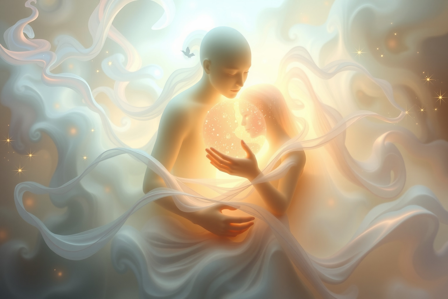 Sognare un medium che ti abbraccia simboleggia conforto spirituale profondo.