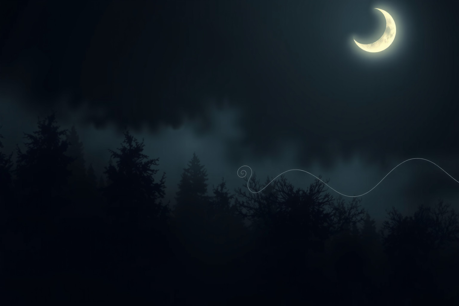 La falce di luna nel bosco simboleggia mistero e rinascita interiore.