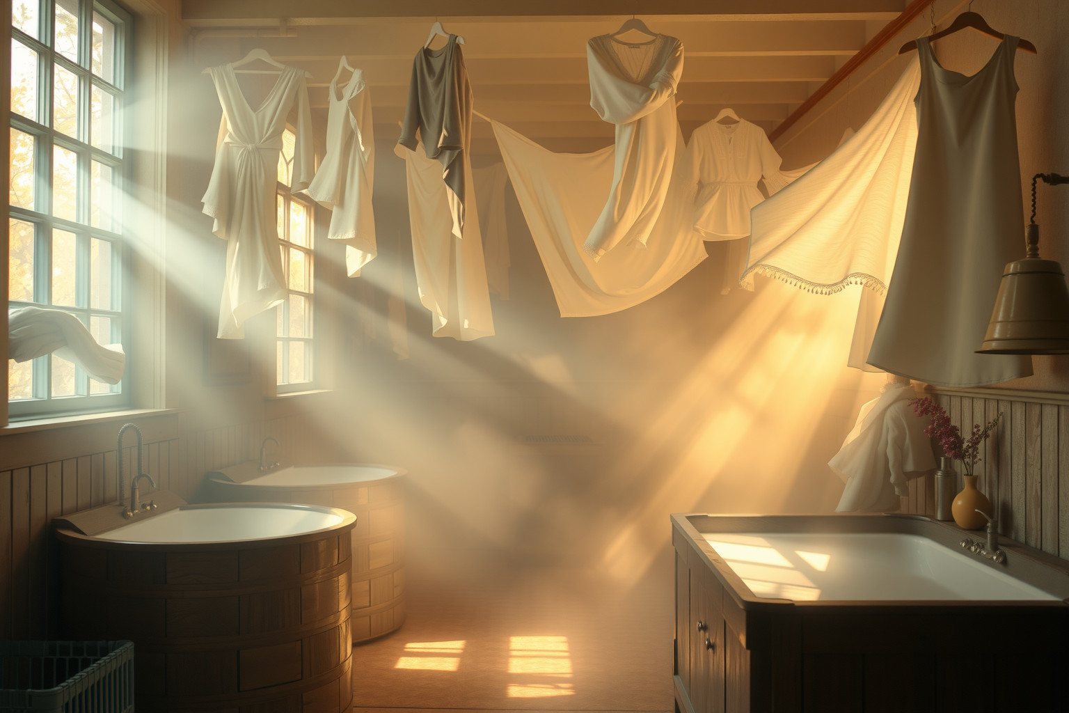 Sognare una lavanderia antica simboleggia pulizia interiore e ricordi passati.