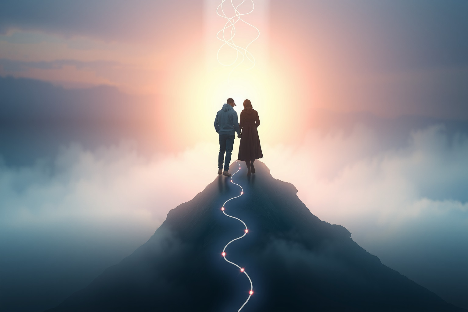 Sognare una vetta con uno sconosciuto indica nuove connessioni significative.