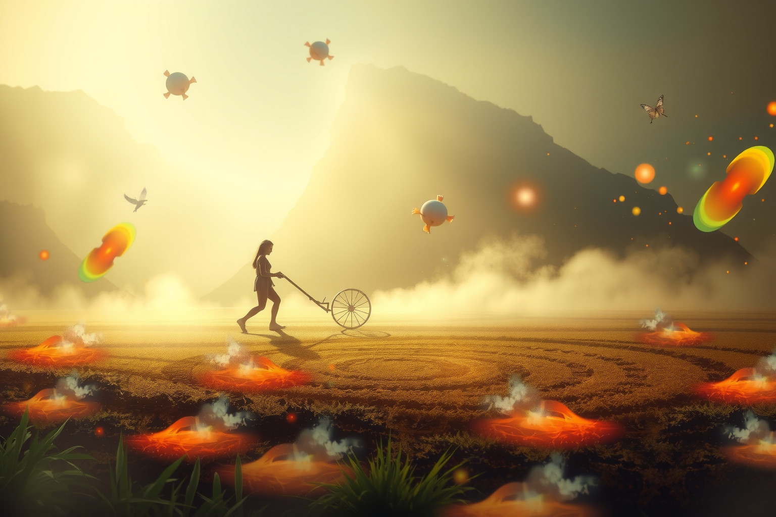 Arare in paesaggio sconosciuto simboleggia nuove opportunità e sfide.