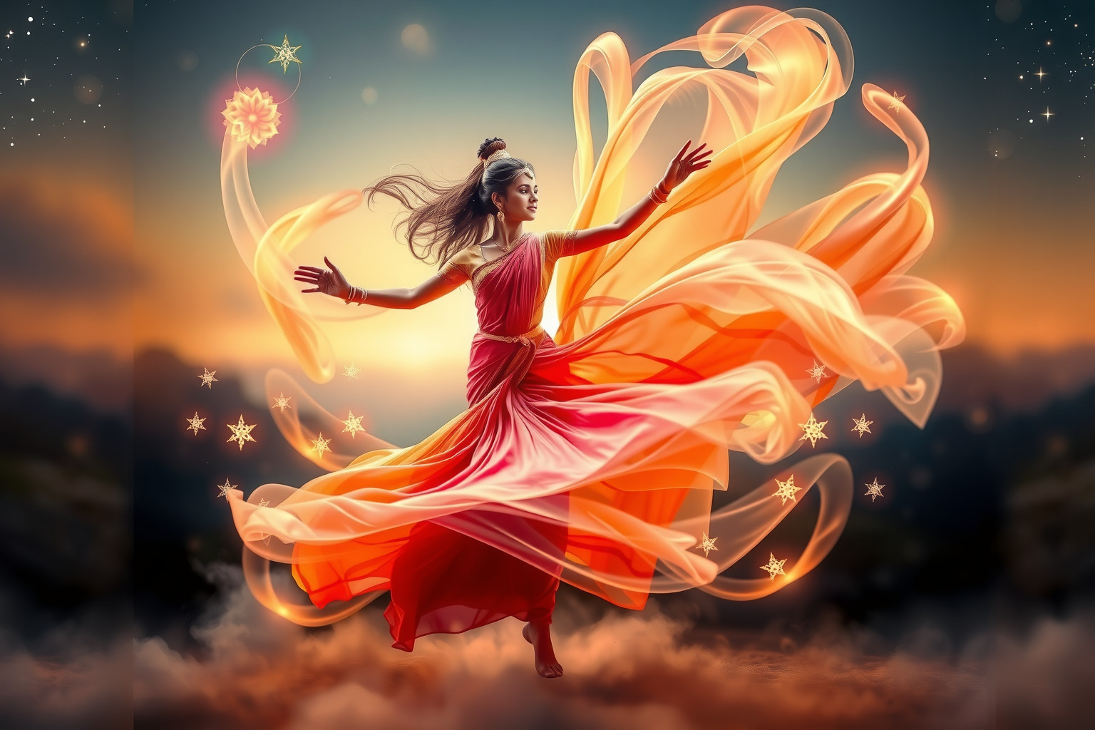 Cinque sogni rivelano emozioni nascoste attraverso ballerine indiane.