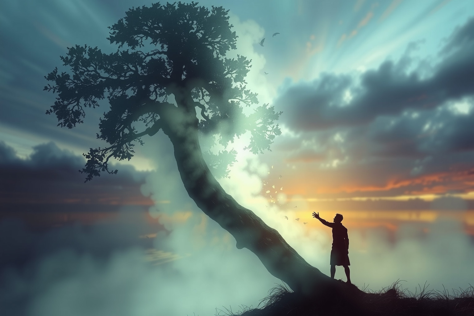 Sognare di abattere un albero incompleto riflette ostacoli interiori.