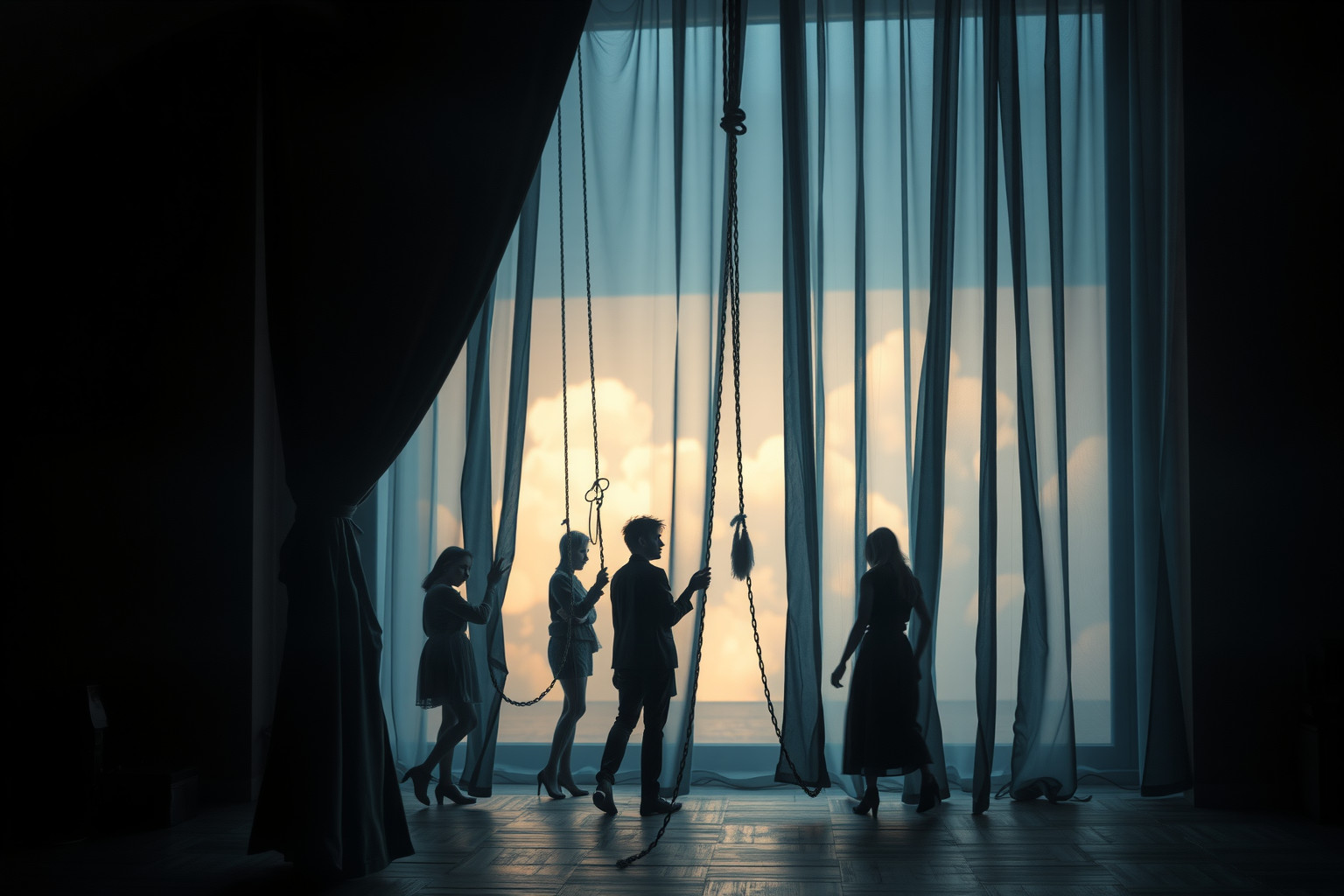 Sognare quinte bloccate riflette ansia da insuccesso personale nascosto.