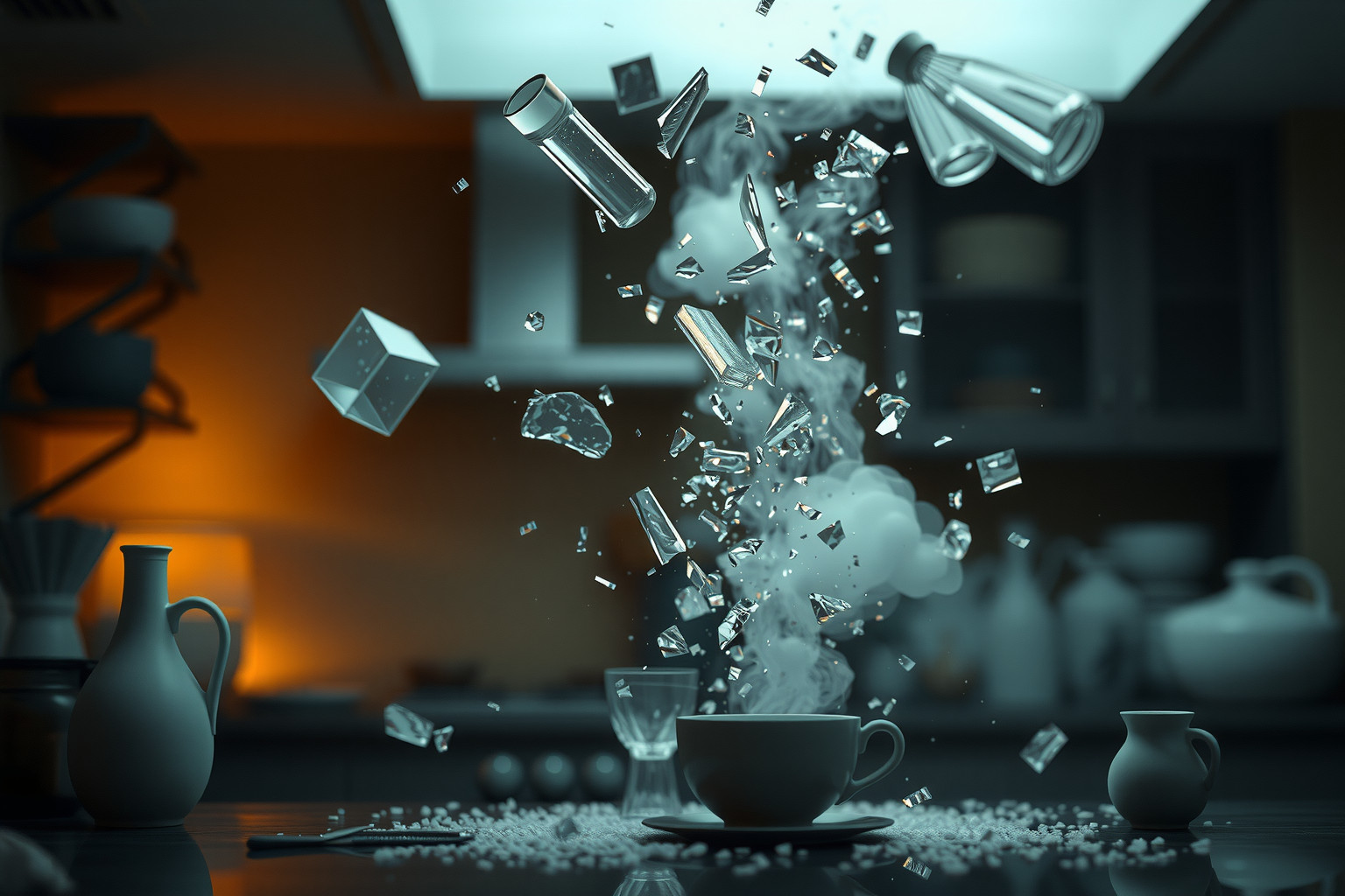 Sognare di rompere in cucina riflette ansie su cambiamenti domestici.