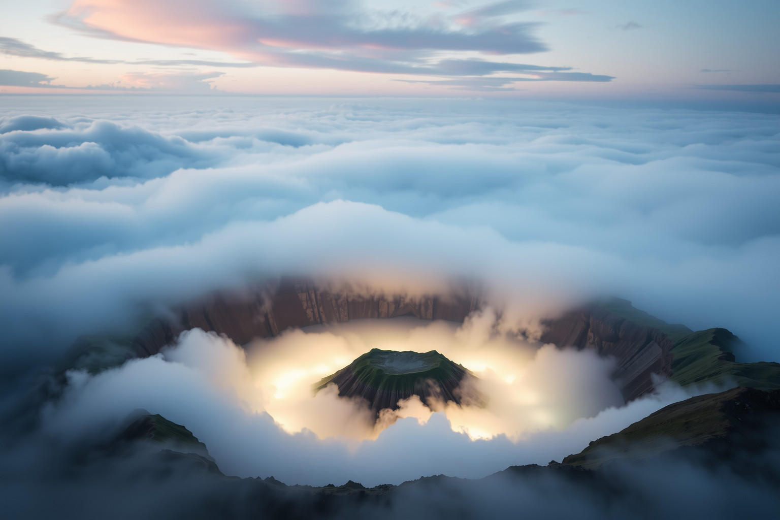 Sognare vicino a un cratere indica profondi cambiamenti interiori imminenti.