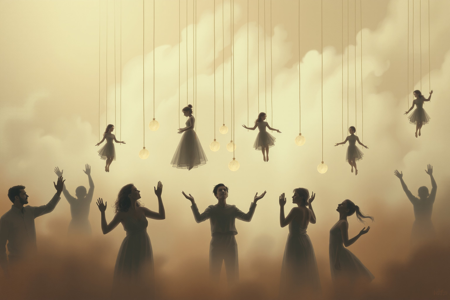 Sognare un burattino con altri indica influenze esterne o controlli sociali.