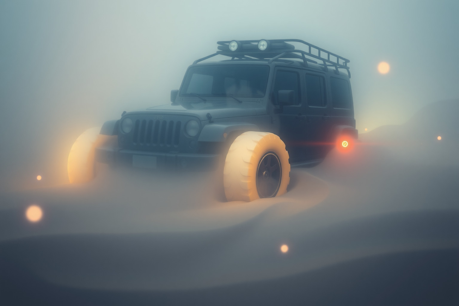 Sognare un fuoristrada bloccato simboleggia ostacoli inattesi nella vita.