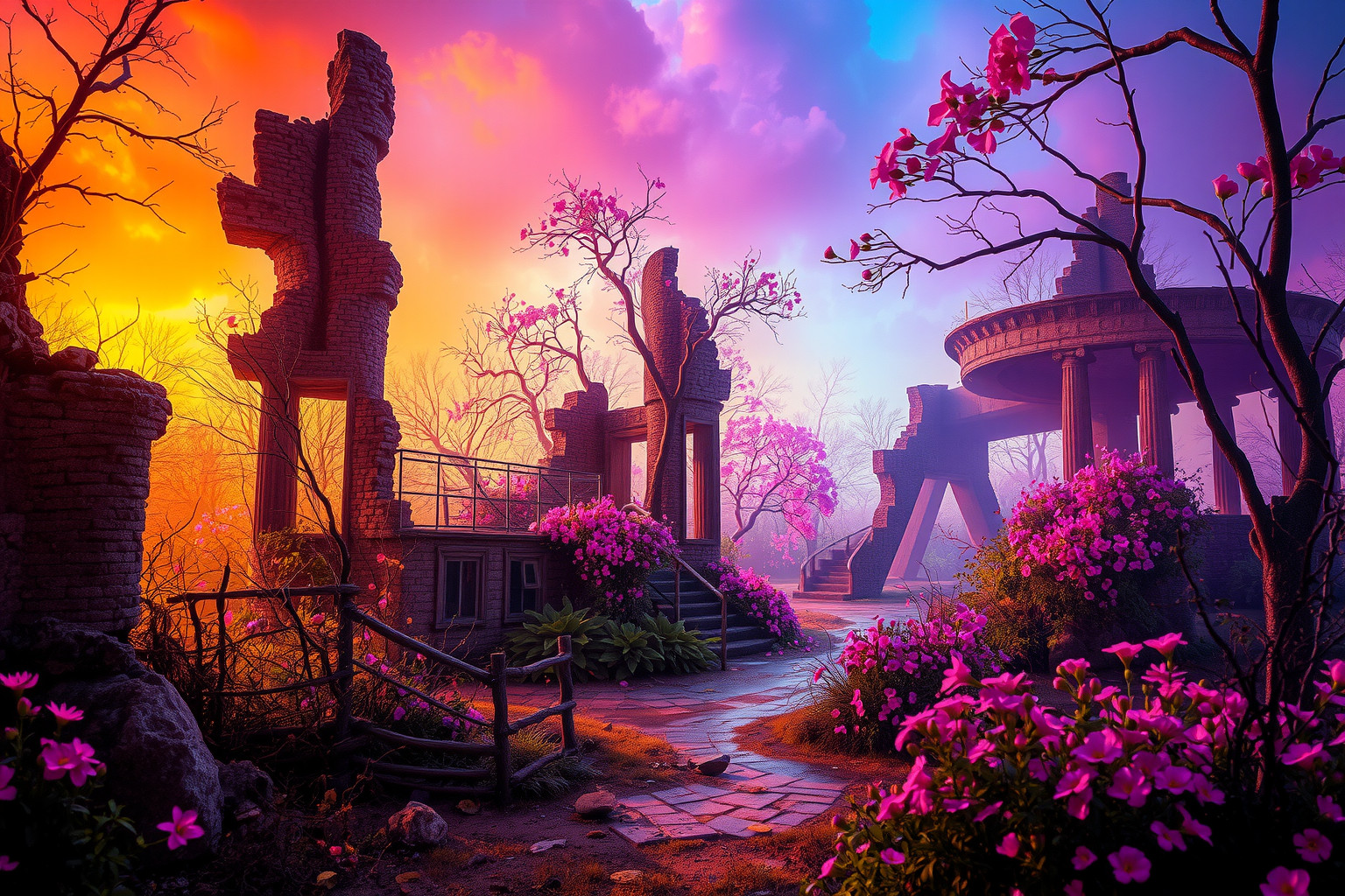 Sognare luoghi abbandonati con colori vivaci evoca nostalgica speranza.