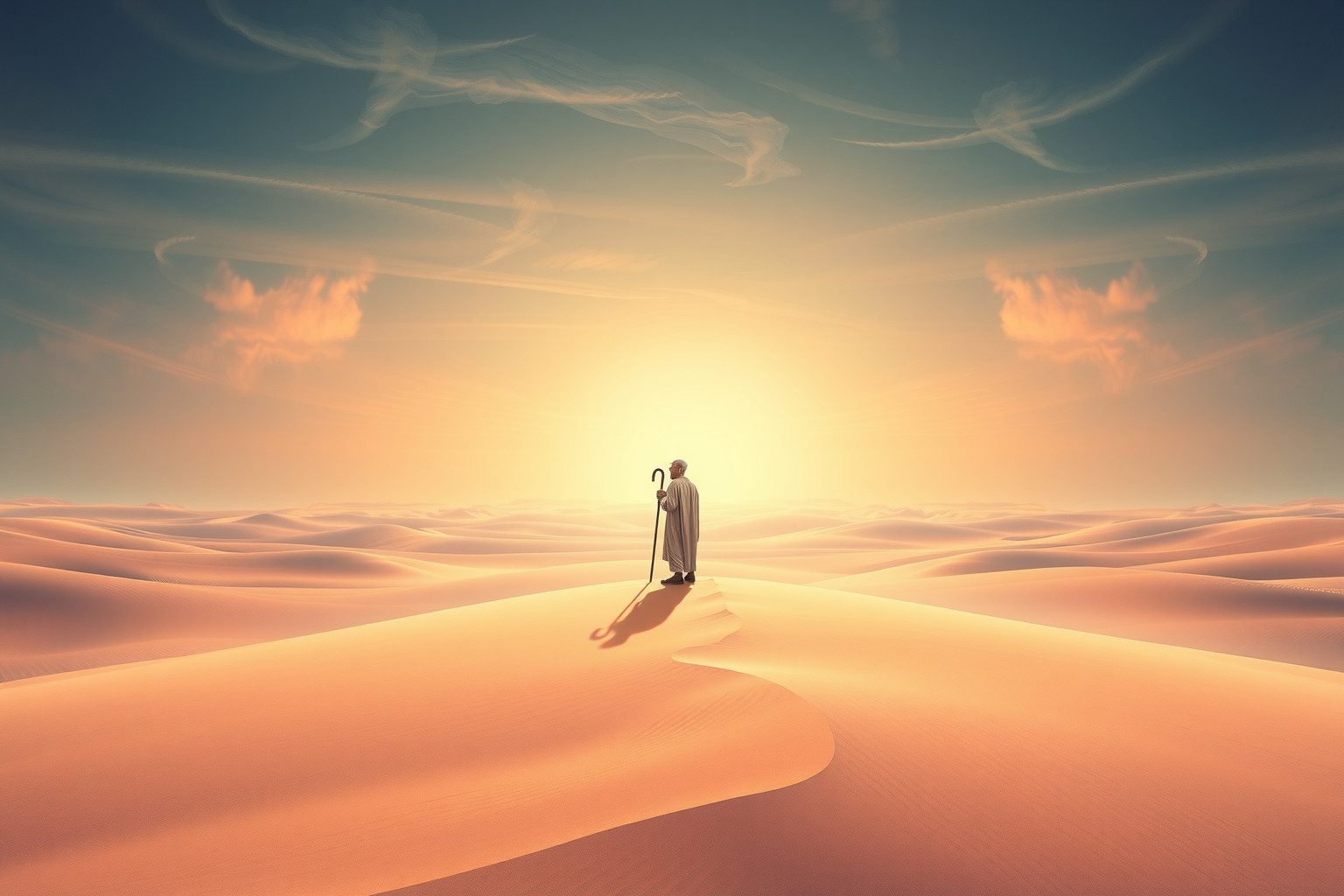 Sognare un pastore nel deserto simboleggia solitudine e ricerca interiore.