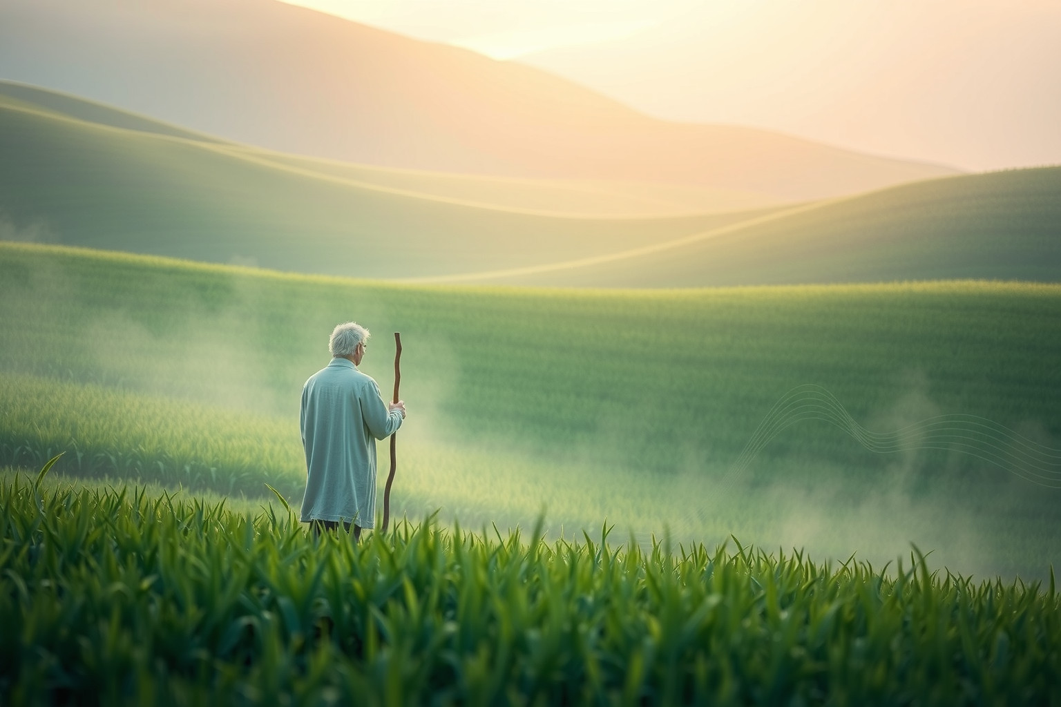 Sognare un pastore in prato verde simboleggia serenità interiore profonda.