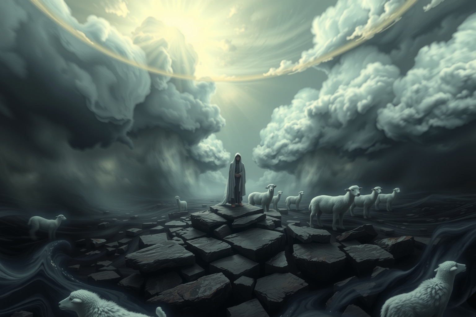 Sognare un pastore in tempesta riflette insicurezza e caos interiori.