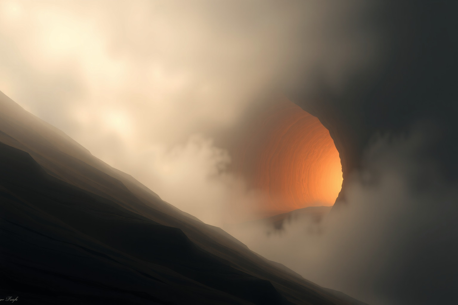 Sognare un pendio ripido verso una grotta indica introspezione profonda.