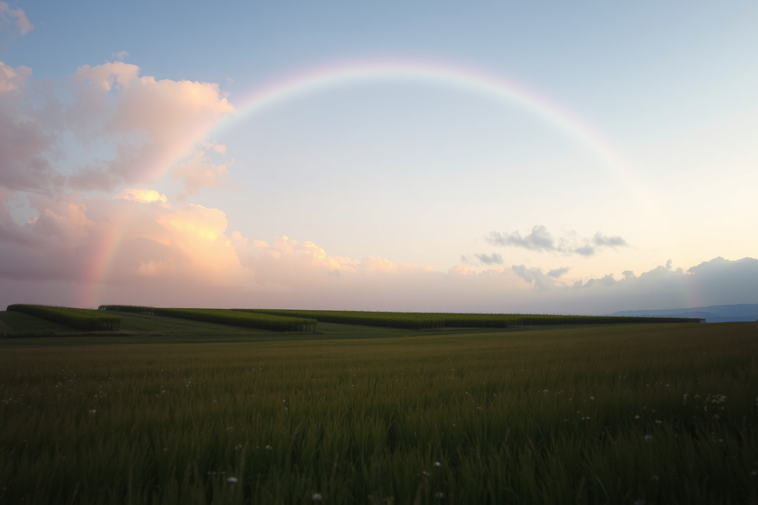 Sognare un prato con arcobaleno simboleggia nuova speranza e rinascita.