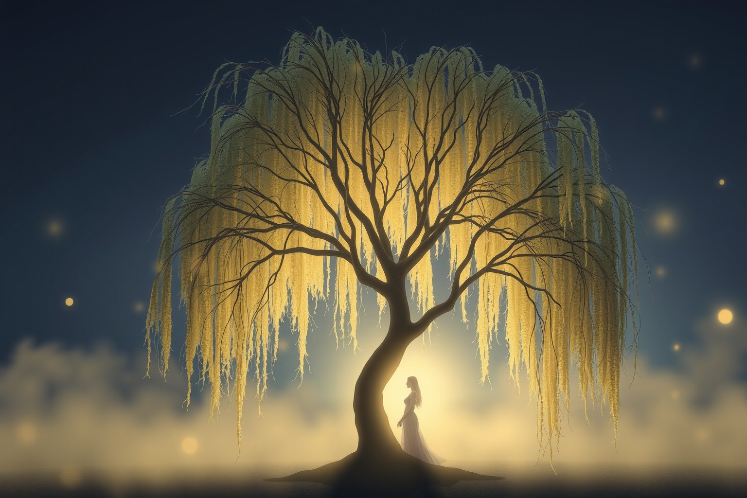 Sognare un salice con una persona cara simboleggia protezione e nostalgia.