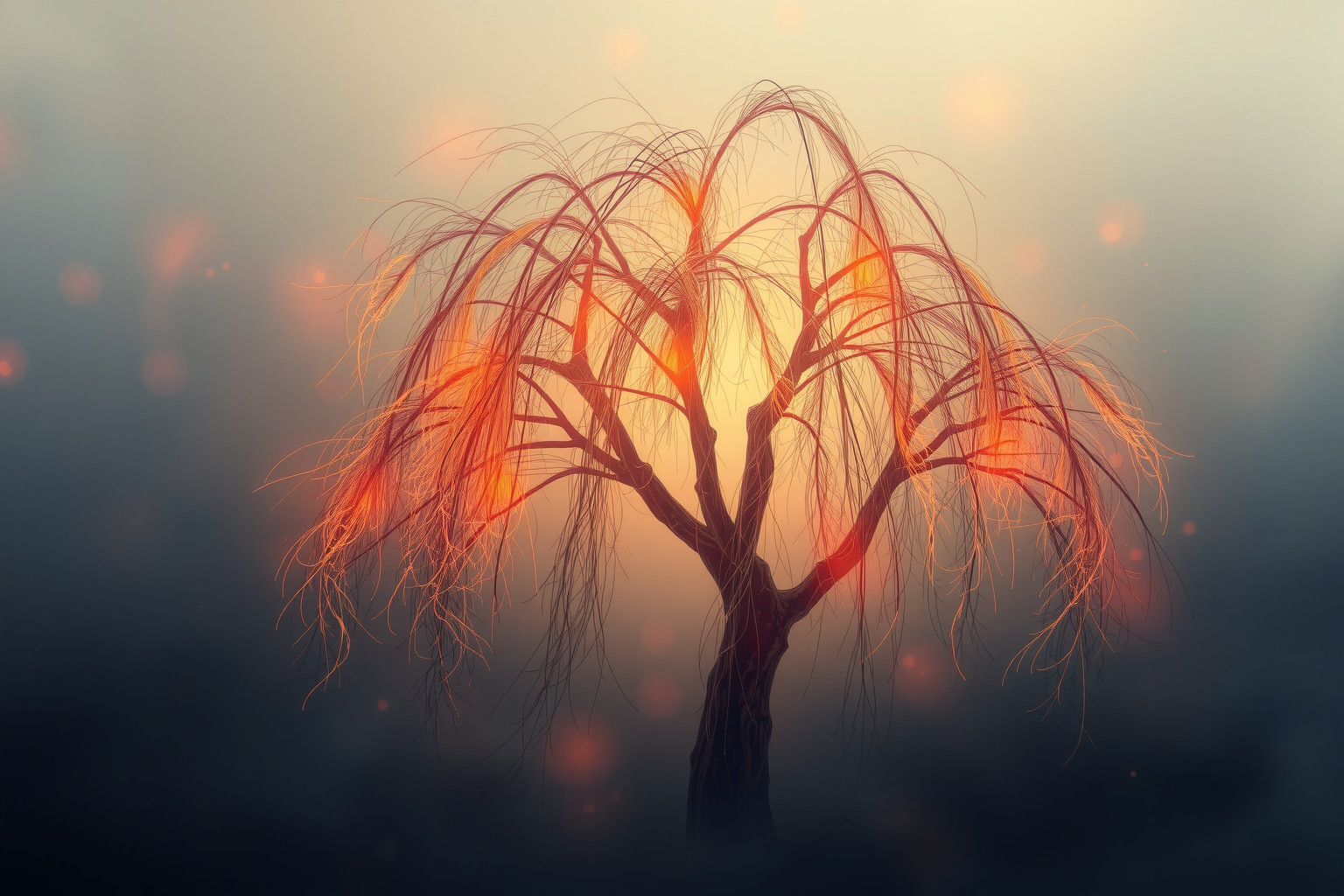 Sognare un salice che brucia simboleggia trasformazione e rinascita interiore.