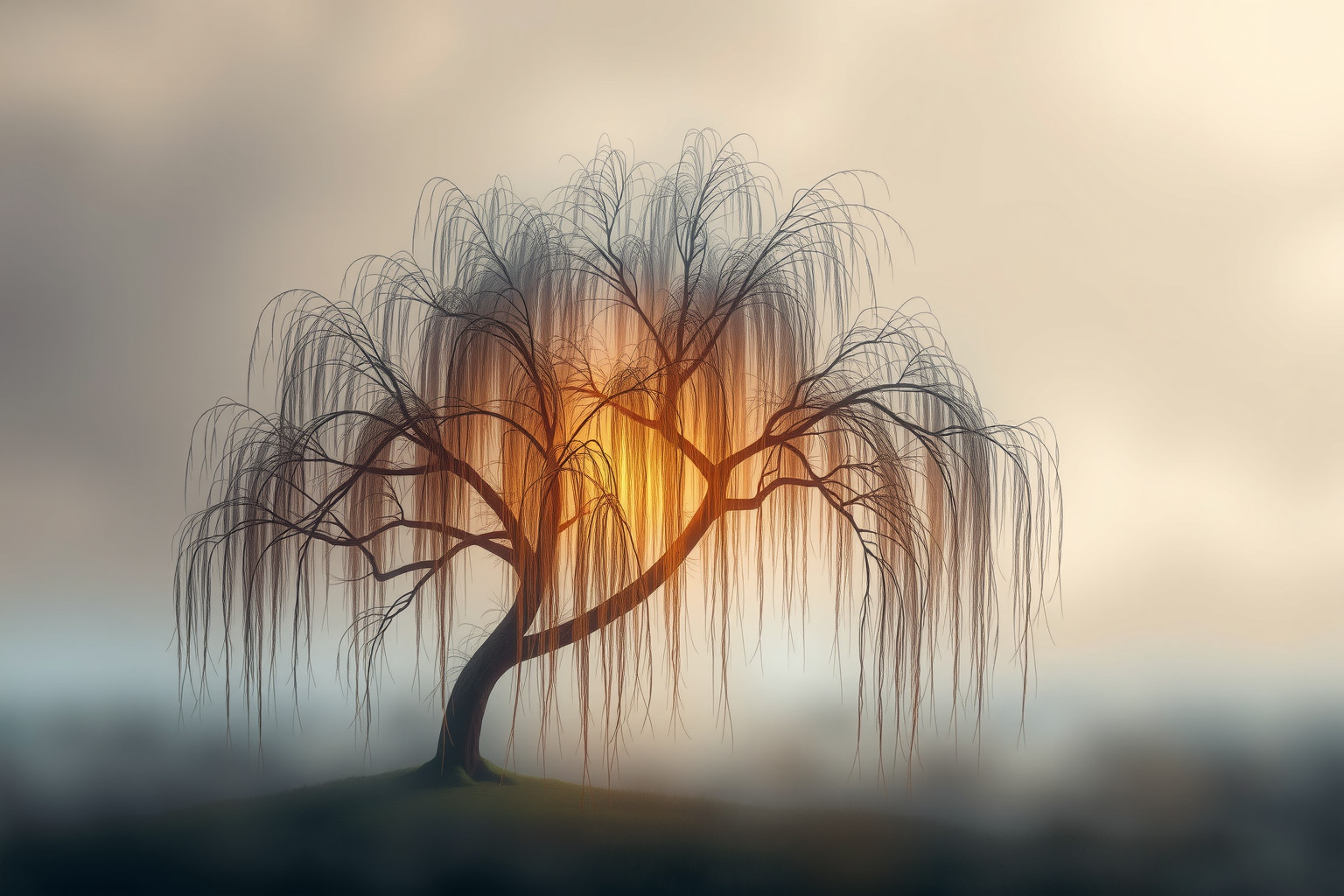 Sognare un salice nella nebbia simboleggia emozioni confuse e misteriose.