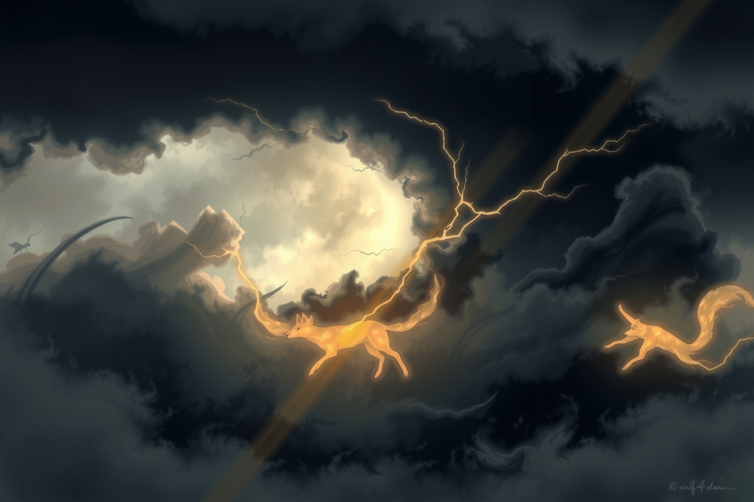 Sognare caccia alla volpe in tempesta simboleggia conflitti interiori intensi.