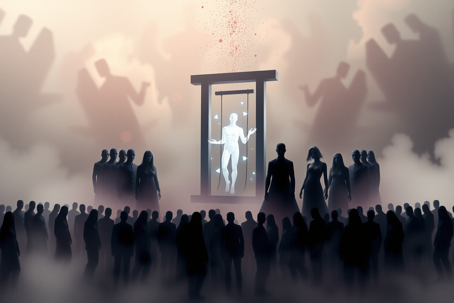 Sognare folla attorno ghigliottina simboleggia giudizio e cambiamenti profondi.