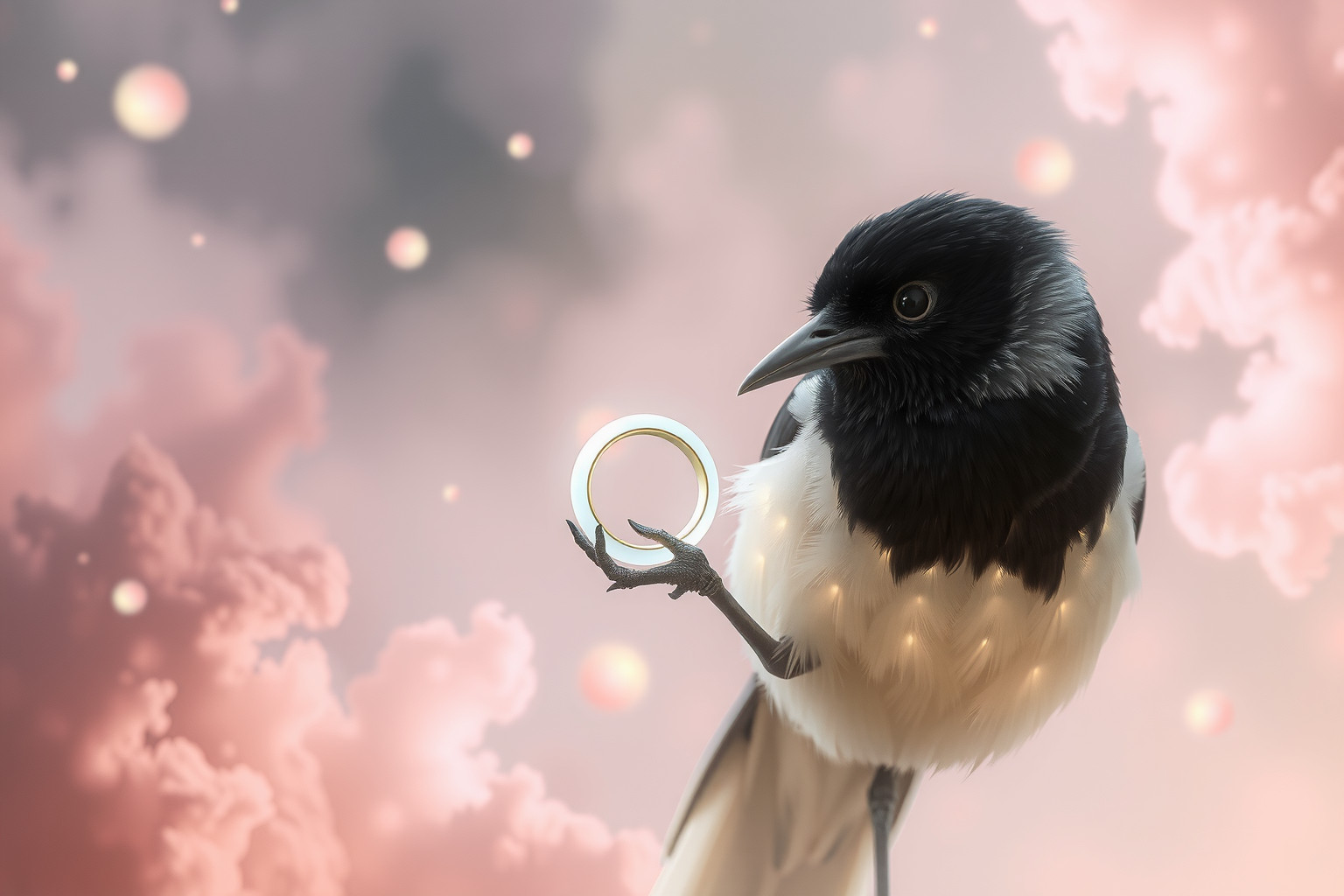 Sognare una gazza ladra con un anello simboleggia inganno e desiderio.