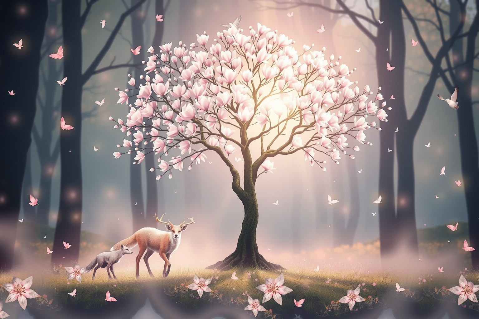 Sognare magnolia e animali simboleggia armonia e legame naturale.