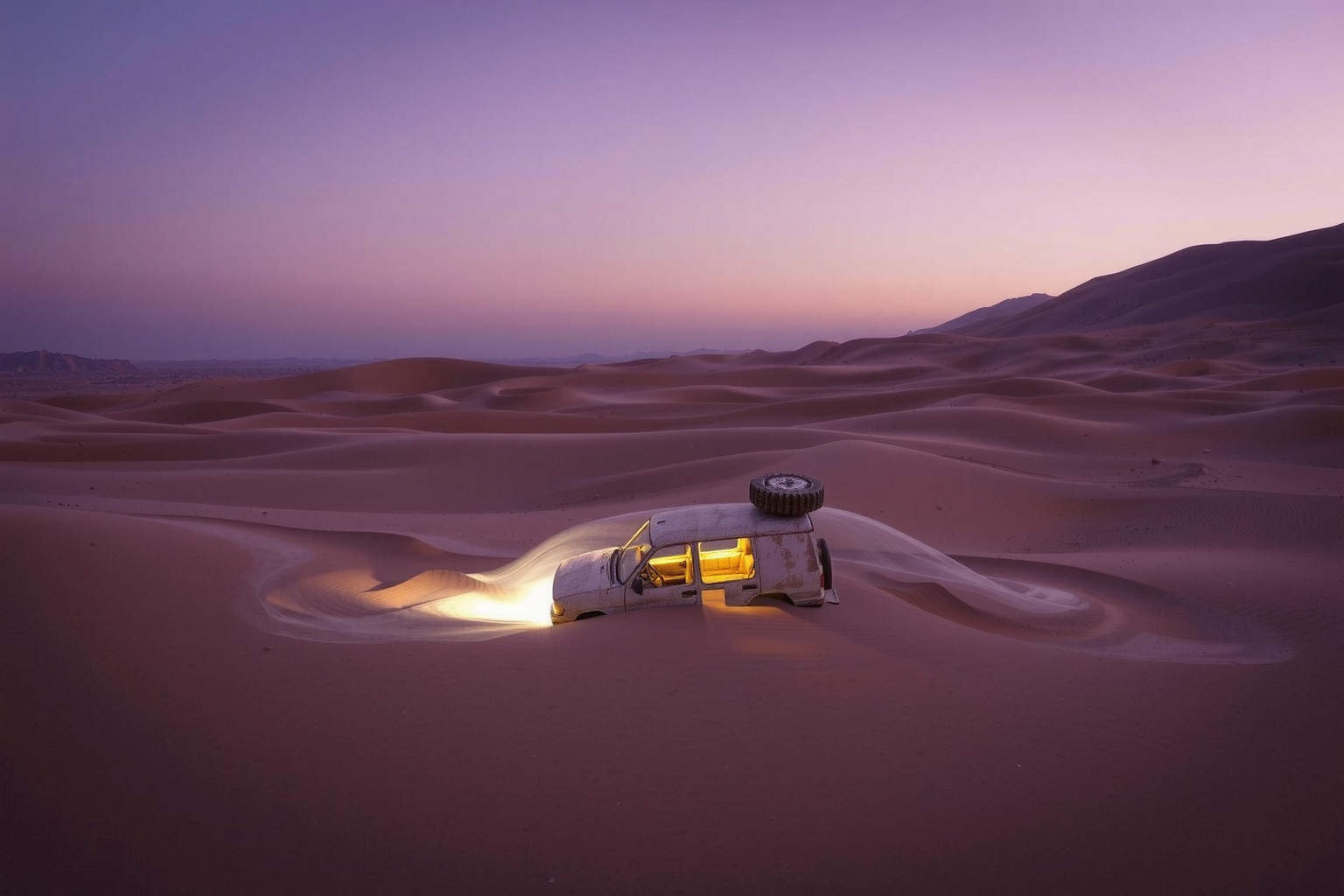 Sognare veicolo rotto nel deserto simboleggia ostacoli interiori.