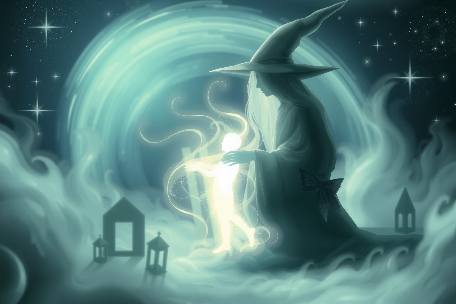 Sognare una strega protettiva simboleggia guida spirituale e protezione.