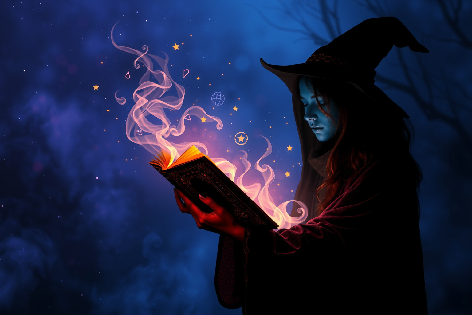 Sognare una strega con libro simboleggia potere e conoscenza nascosta.