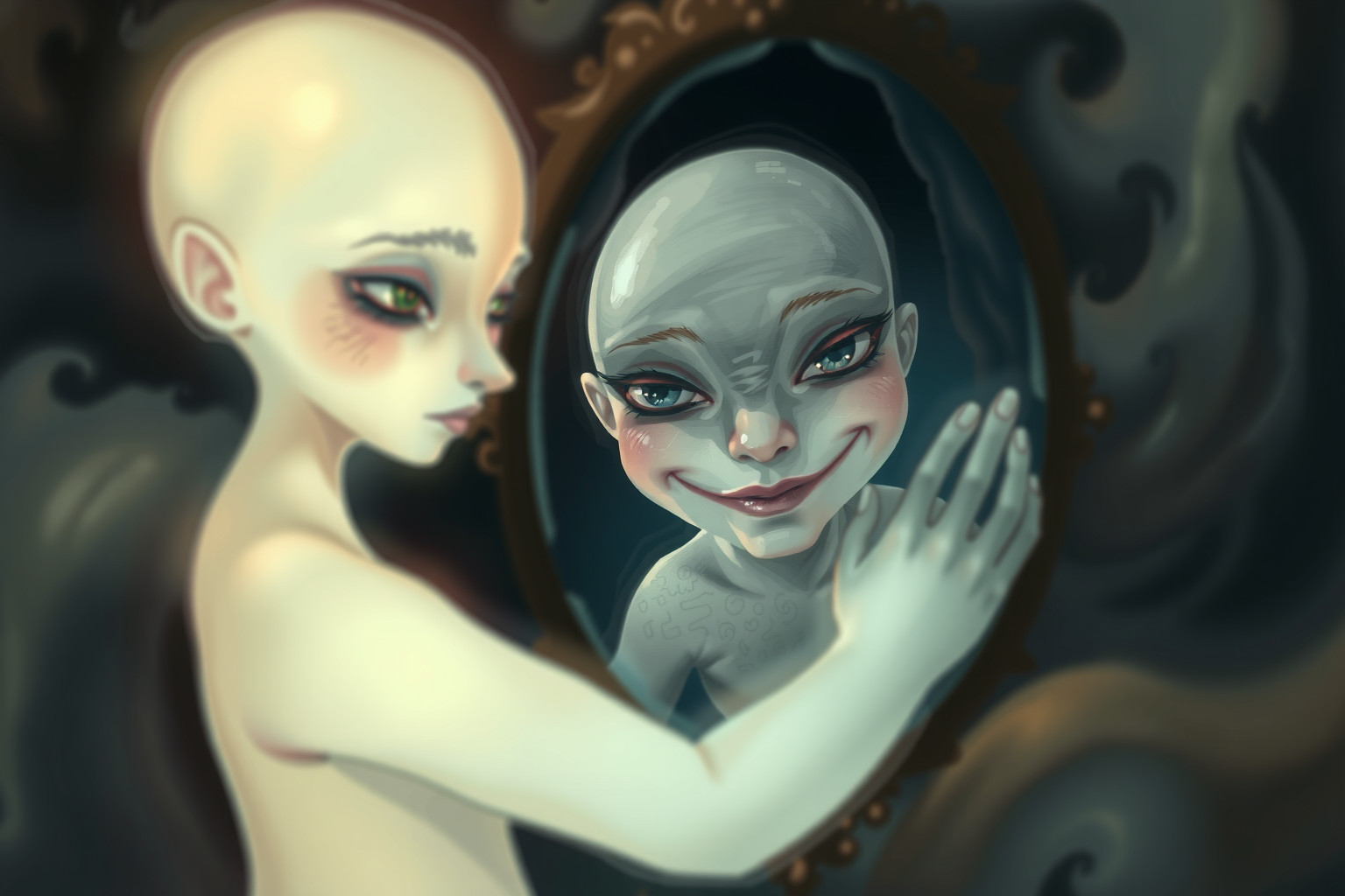 Ghignare allo specchio simboleggia introspezione e autocritica profonda.