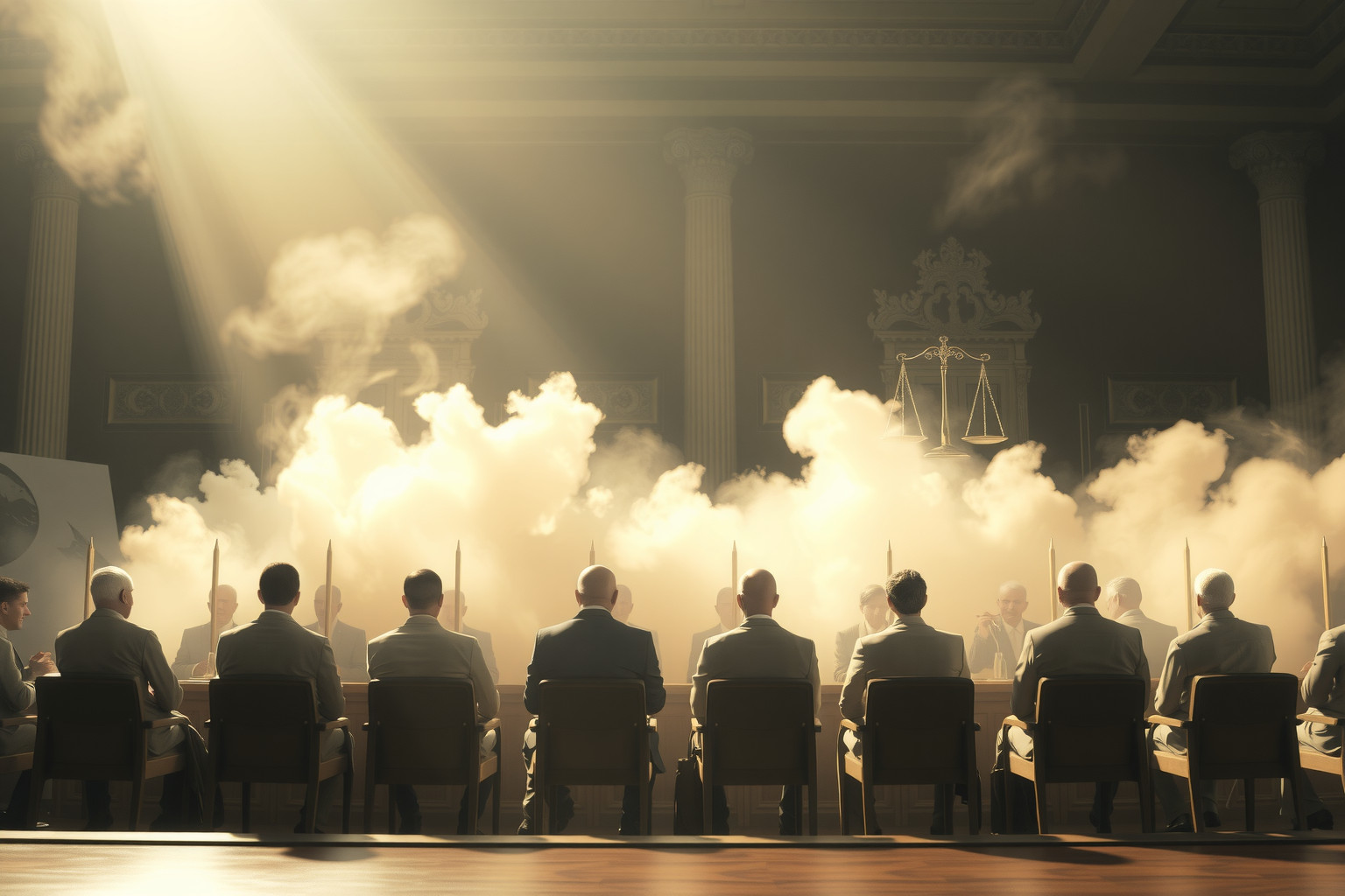 Sognare cause riflette conflitti interiori o giustizia cercata.