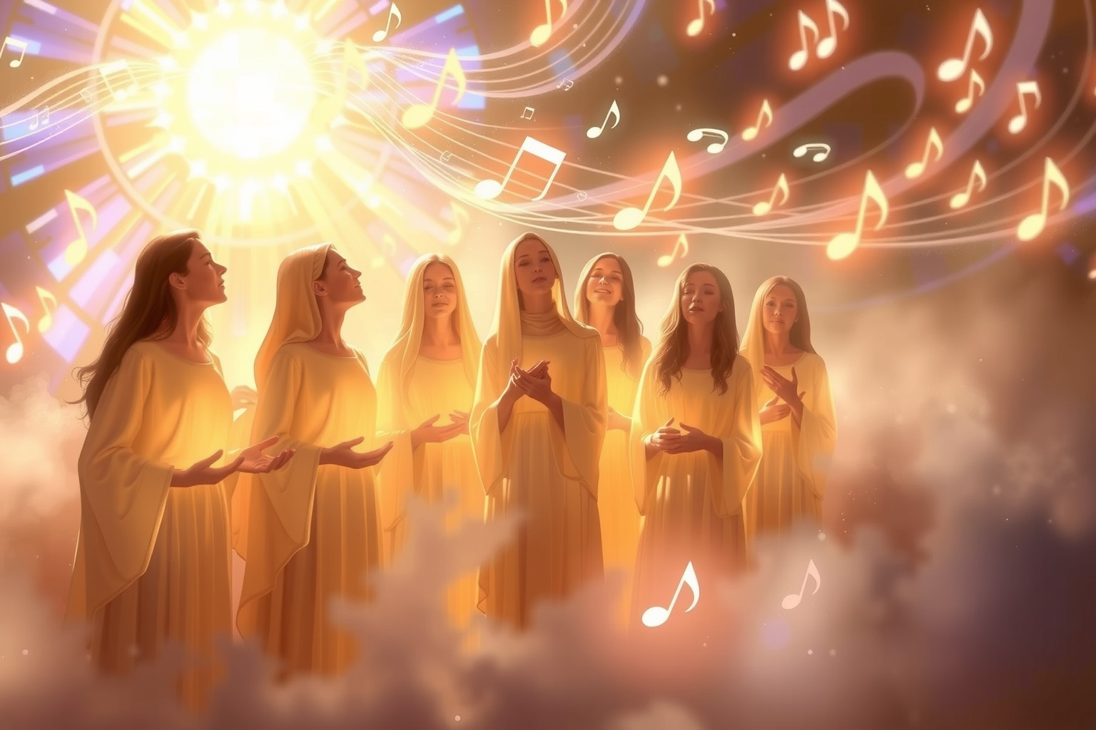 Sognare musica sacra in coro simboleggia pace interiore e spiritualità.